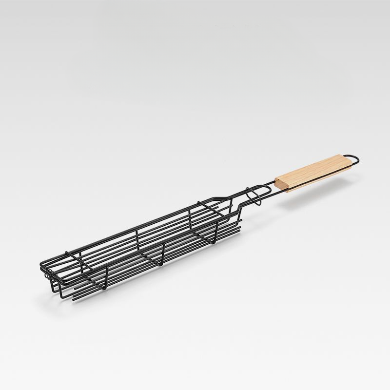 Skewer-Free Wooden BBQ Basket with Comfortable Handle