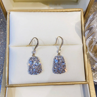 French Diamond Square Earrings with 18K Gold Plating