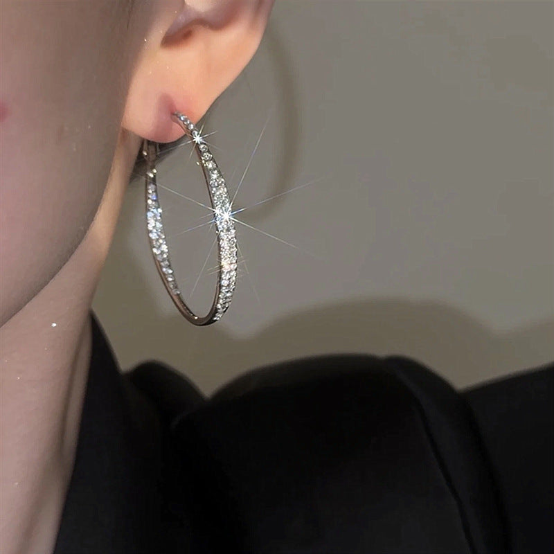 Rhinestone Large Hoop Silver Earrings for Elegant Fashion