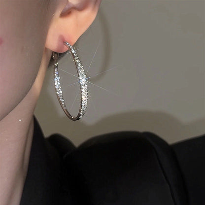 Rhinestone Large Hoop Silver Earrings for Elegant Fashion
