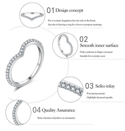 Wishbone Chevron Moissanite Stacking Ring in Rhodium-Plated Silver