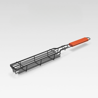 Skewer-Free Wooden BBQ Basket with Comfortable Handle