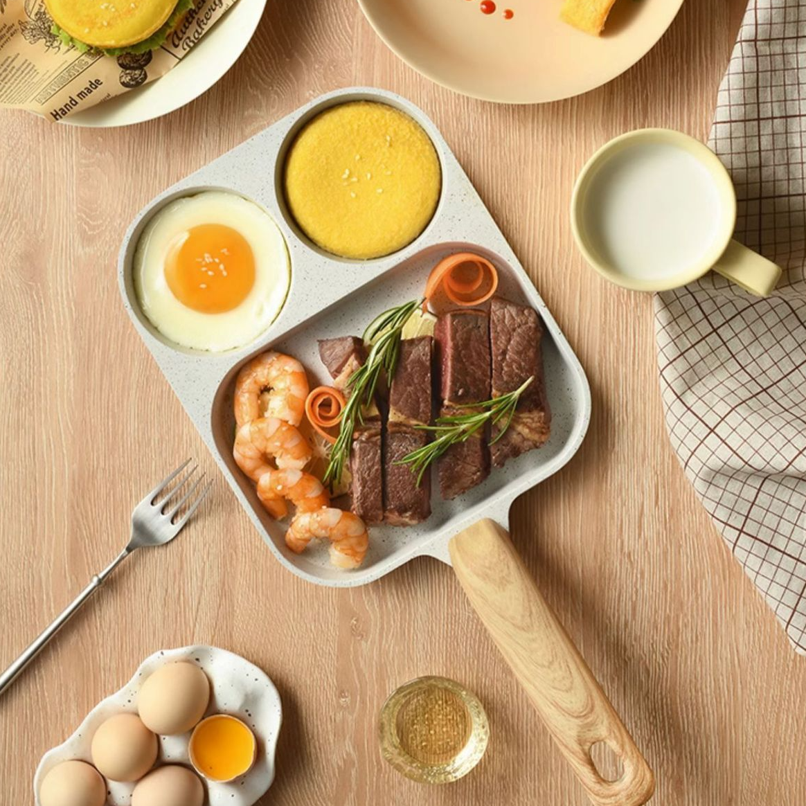 4-in-1 Nonstick Breakfast Frying Pan for Eggs Bacon Burgers