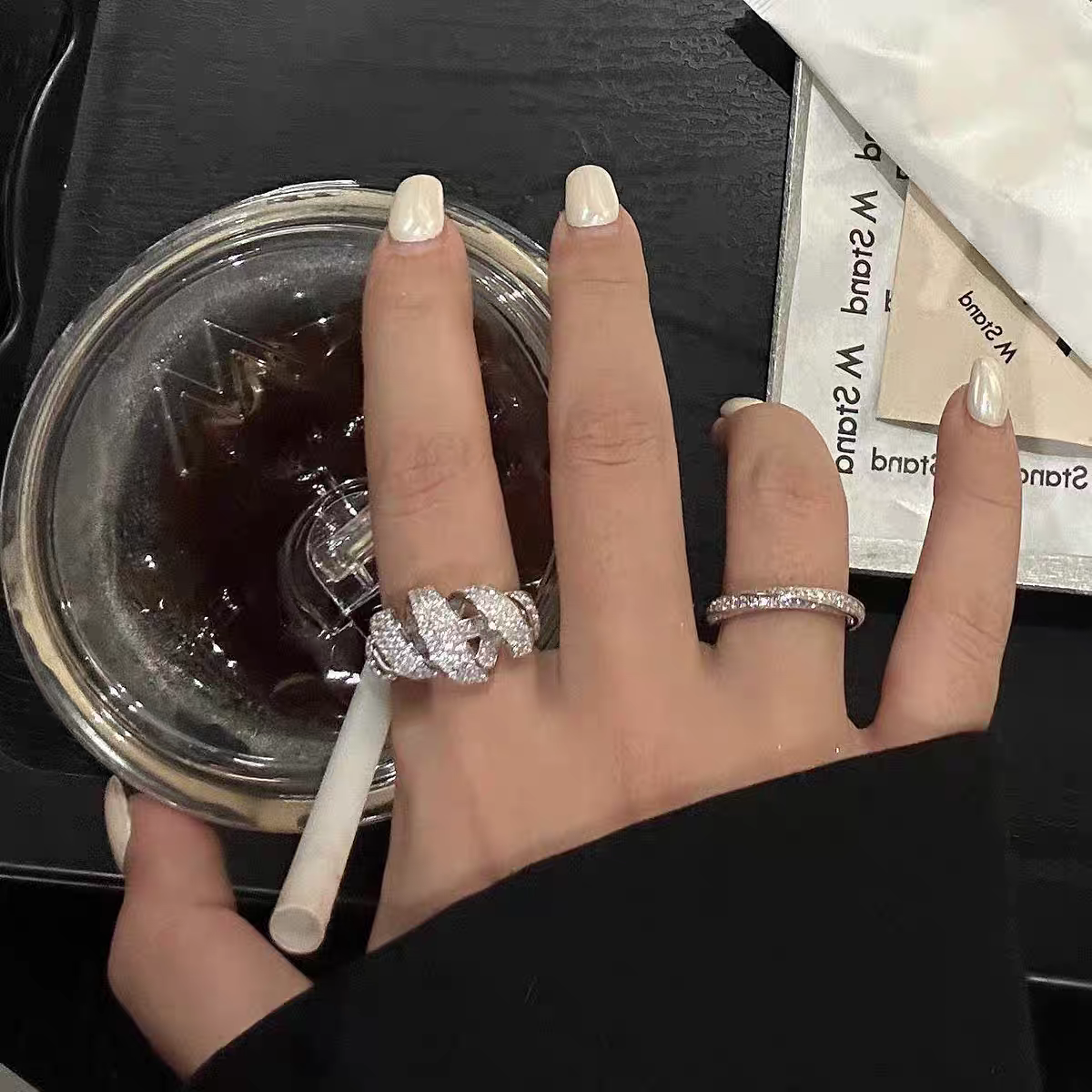 Sterling Silver Ribbon Full Pavé Diamond Ring Elegant 925