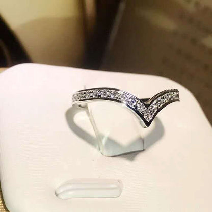 Wishbone Chevron Moissanite Stacking Ring in Rhodium-Plated Silver