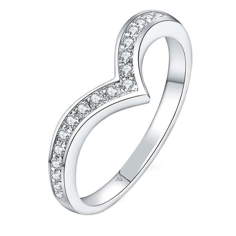 Wishbone Chevron Moissanite Stacking Ring in Rhodium-Plated Silver