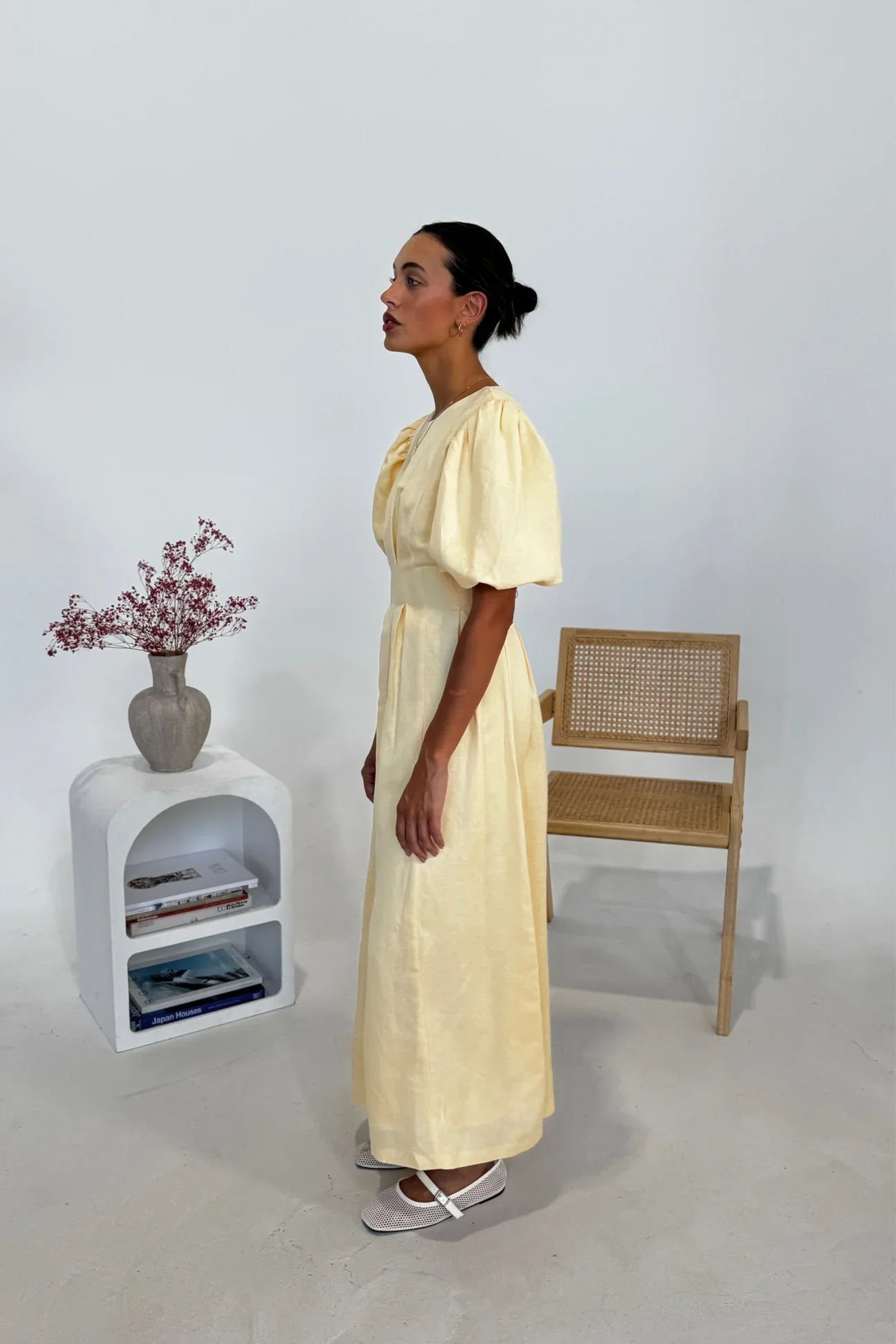 Butter Yellow Air Maxi Dress with Puffed Sleeves