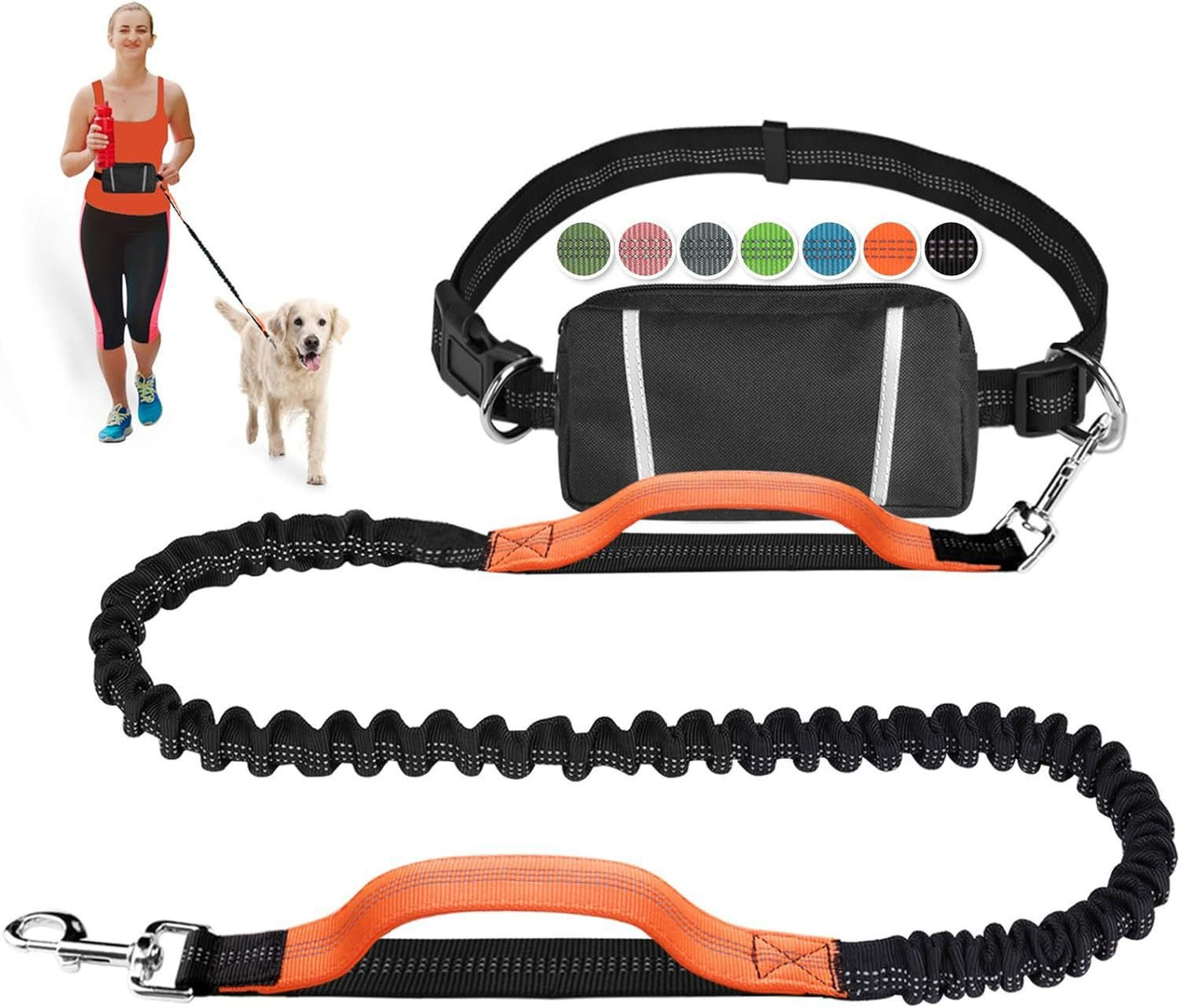 Ultimate Hands-Free Dog Leash with Shock Absorbing Bungee & Zipper Pouch