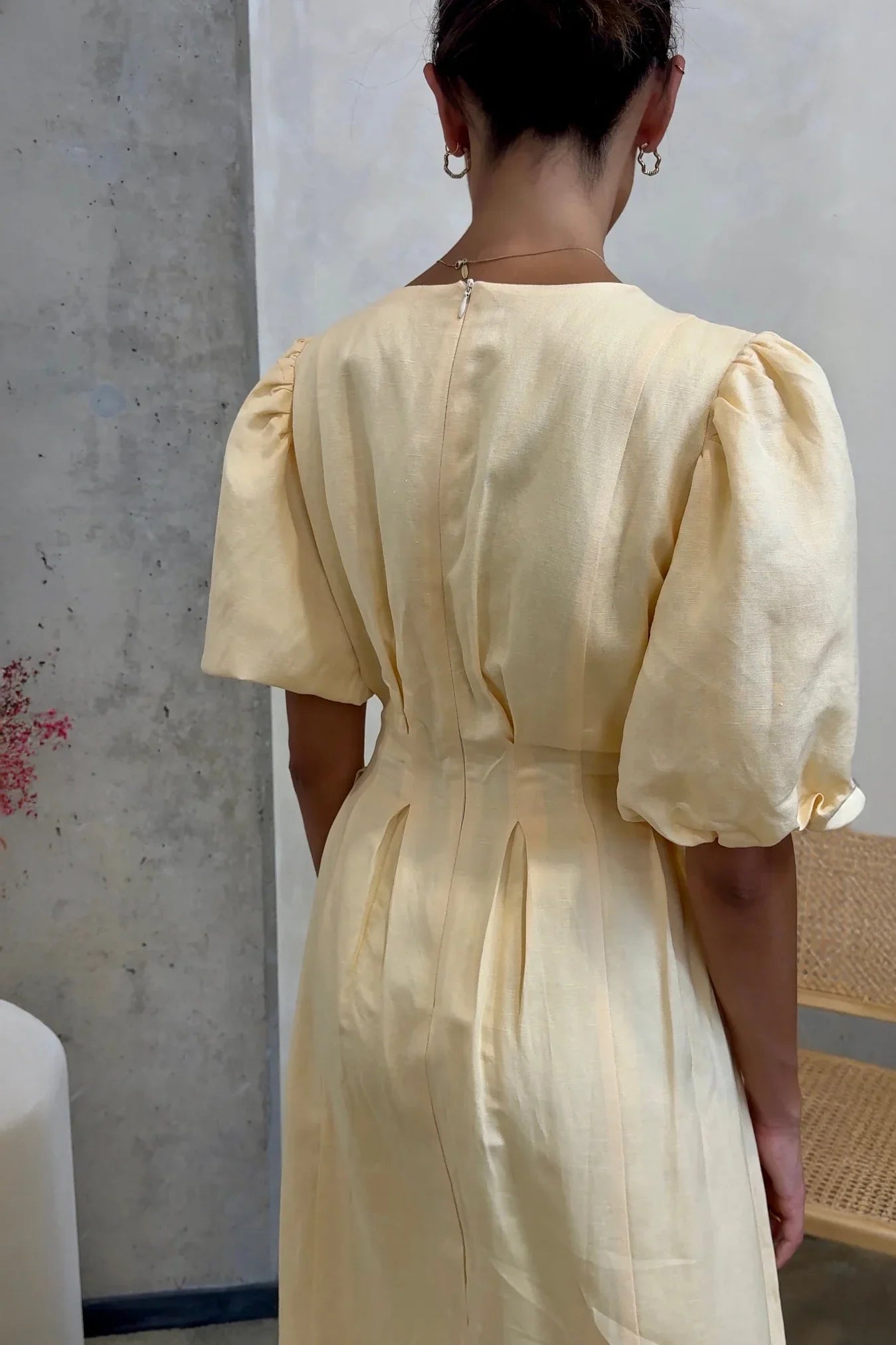 Butter Yellow Air Maxi Dress with Puffed Sleeves