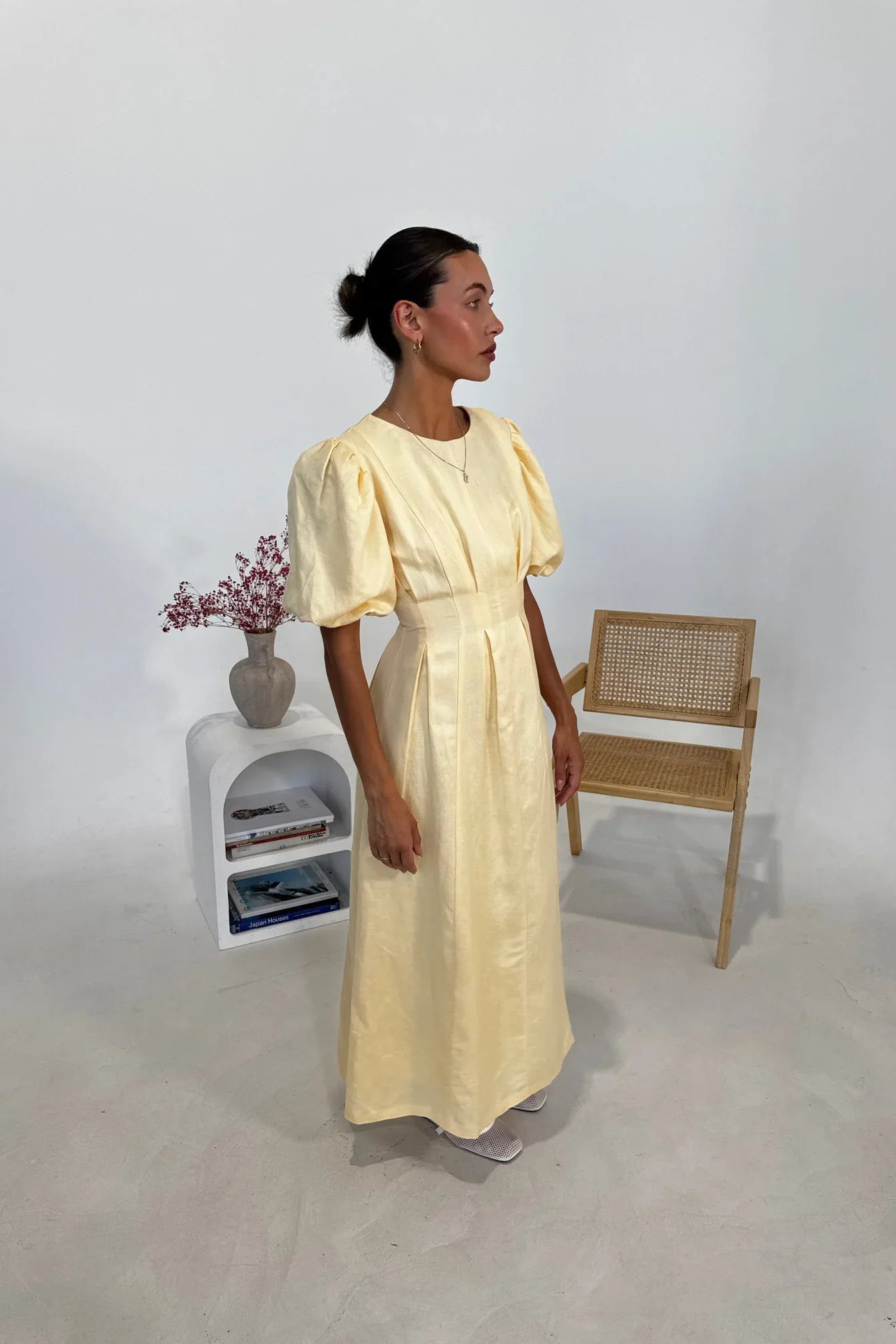 Butter Yellow Air Maxi Dress with Puffed Sleeves