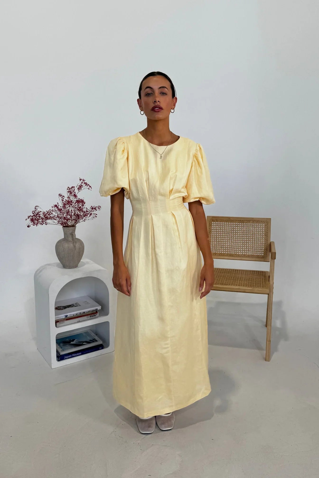 Butter Yellow Air Maxi Dress with Puffed Sleeves
