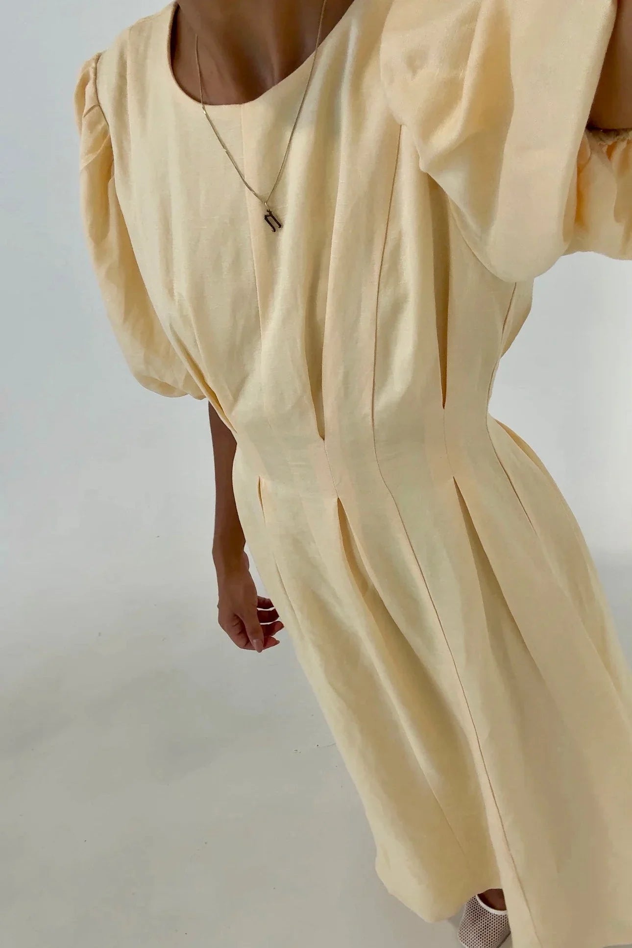Butter Yellow Air Maxi Dress with Puffed Sleeves