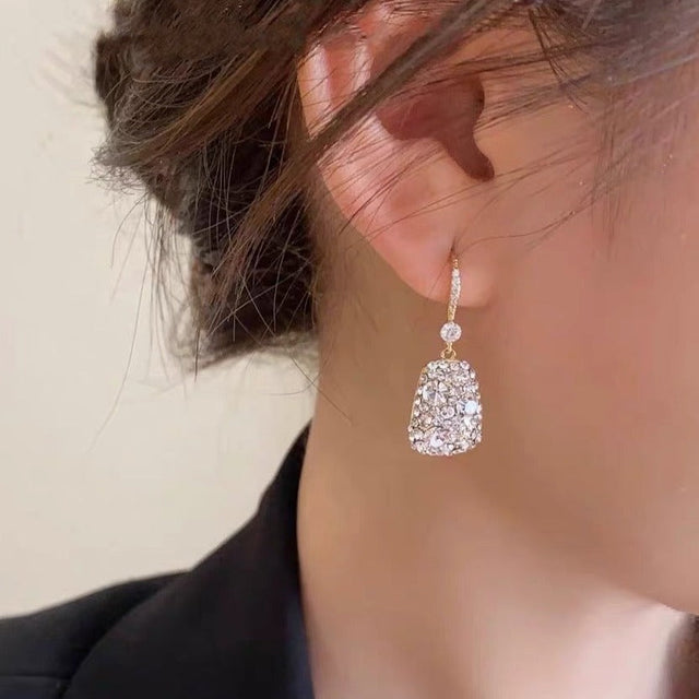 French Diamond Square Earrings with 18K Gold Plating