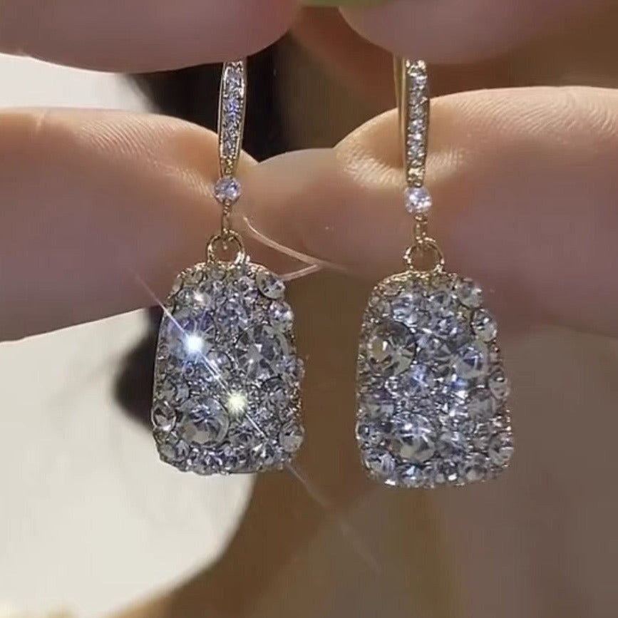 French Diamond Square Earrings with 18K Gold Plating